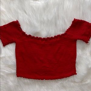 F21 red off the shoulder crop